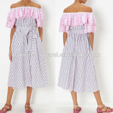 New Fashion Pink Stripe Off-the-shoulder Midi Dress With Ruffle Manufacture Wholesale Fashion Women Apparel (TA5158D)